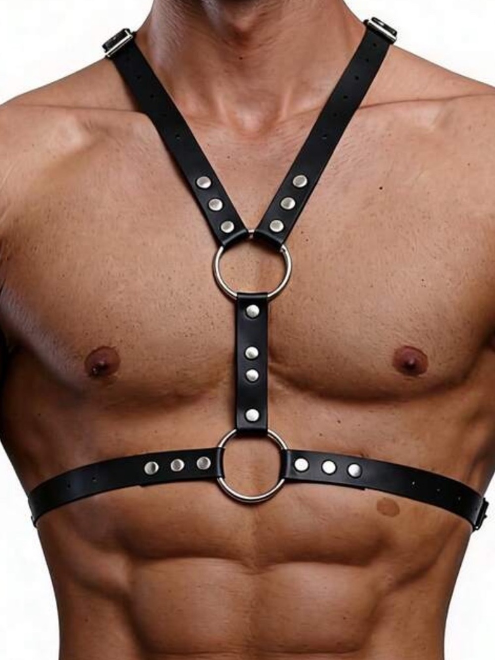 Men's Black Leather Chest Harness Strap - New